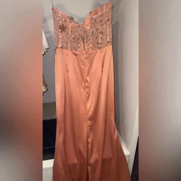 Strapless Peach Beaded Gown - Picture 3 of 4